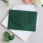Hosmsua 50PCS Personalized Emerald Green Laser Cut Quinceanera Invitation Pocket, 5.12 x 7.2 Laser Cut Lace Flora wedding Invitation with Envelopes for Sweet 16, Mis XV, Quince Invitation - Image 5