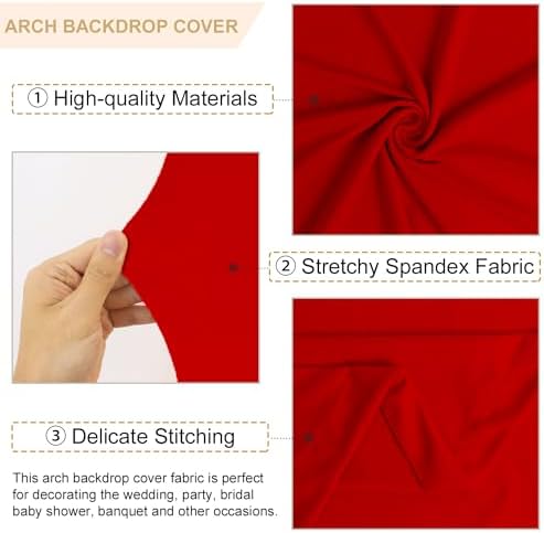 FANPROMS Wedding Arch Covers Set of 2 Red Arch Cover 6FT 7.2FT Spandex Arch Cover for Metal Frame Stand Balloon Arched Stand Cover Round Top Arch Covers for Wedding Birthday Party Decorations - Image 2