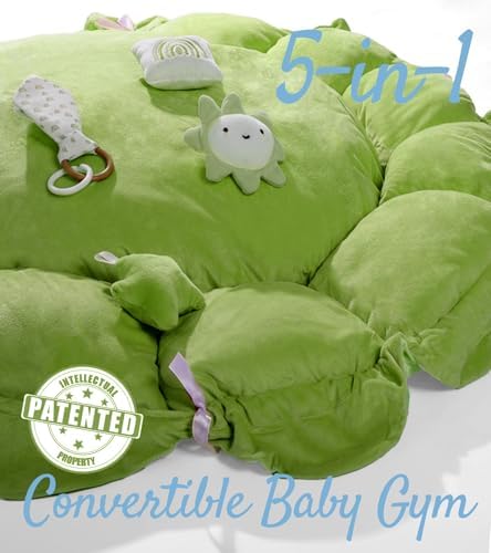 5-in-1 Thick & Plush Baby Play Gym, Baby Play Mats for Floor, Tummy Time Mat with 6 Toys, Convertible Stage-Based Developmental from Babies to Toddlers, Ball Pit, Green - Image 7