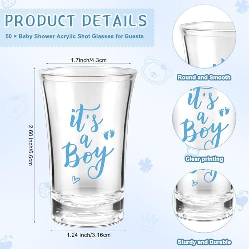 Pickmesh 50 Sets Baby Shower Gifts for Guest, Acrylic Shot Glasses with Thank You Tag Organza Bag Twine, Boy Girl Gender Reveal Party Favors for Guest Baby Shower Return Gift (it's a Boy, Blue) - Image 2