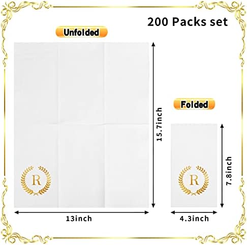 200 Pack Monogrammed Disposable Napkins Gold Foil Letter R Guest Napkins Initial Disposable Hand Paper Towels for Wedding Engagement Baby Shower Party Home Kitchen Bathroom Dinner Decorative Towels - Image 2