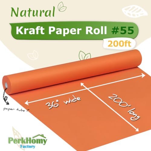 PerkHomy 36" x 2,400" (200') OrangeRed Kraft Paper Roll for Craft Bulletin Board Paper Art Table Covering Crafting Gift Wrapping Bouquet Packing Parcel 80GSM 55LB (OrangeRed, 36" x 200') - Image 2