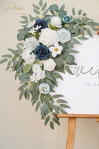 Faux Flower Swag Set of 2 for Wedding Welcome Signs Floral Swag Wedding Reception Ceremony Signs Decor (A-White Blue) - Image 6