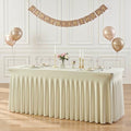 Suppromo 6ft Beige Spandex Tablecloths for Rectangle Tables Wrinkle Free Beige Rectangle Table Cloth Stretch Fitted Table Cover with Skirt for Wedding Birthday Party Banquet Baby Shower Buffet Event by Suppromo