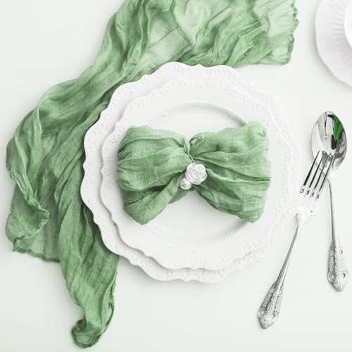60 Pack Sage Green Cheesecloth Napkins Washable 21x21 Inches Sage Green Cloth Napkins Set of 60 Dinner Table Napkins for Wedding Bridal Baby Shower Rustic Boho Cotton Gauze Summer Party Table Decor - Image 4