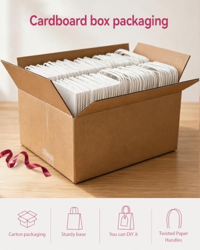 qiqee 200-Packs White Paper Gift Bags with Handles Bulk 8.3"x6"x3.15" Small Size Paper Bags Multiple Uses - Image 5