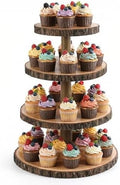 SENMUT 4 Tier Rustic Wood Cupcake Stand with Natural Bark, Varnish Finish, for Wedding, Birthday, Farmhouse Party by SENMUT