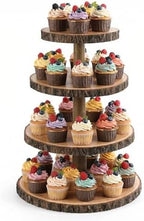 SENMUT 4 Tier Rustic Wood Cupcake Stand with Natural Bark, Varnish Finish, for Wedding, Birthday, Farmhouse Party by SENMUT