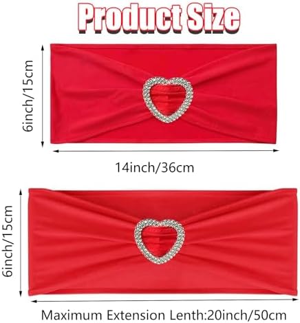 Red Chair Sashes for Wedding 100 Pack Spandex Red Sashes for Chairs Covers Stretch Chair Sahes Band with Heart Buckle Slider Universal Wedding Sashes Bows for Banquet Party Decorations - Image 2