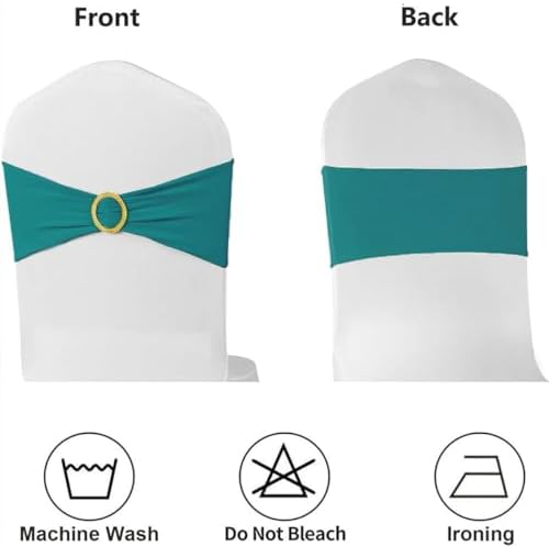 Turquoise Chair Sashes 50 Pack, Spandex Turquoise Chair Bows with Gold Buckle for Wedding Decoration, Teal Chairs Bands for Party Banquet Gender Reveal Décor - Image 6