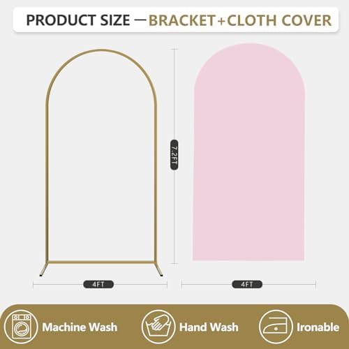 Arch Backdrop Stand and Cover Set, Metal Balloon Arch Backdrop 7.2ft, Gold Arched Stand Frame for Wedding, Parties,Birthday, Backdrop Decorations (Pale Pink,7.2ft) - Image 2