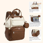 BabbleRoo Leather Diaper Bag Backpack, Multifunction Large Bags with Changing Pad & Stroller Straps & Pacifier Case, Unisex Stylish Travel Back Pack Nappy Changing Bag for Moms Dads (Coffee Cream) - Image 4