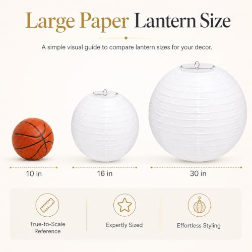 8 Pcs 16/30 Inch Large White Paper Lanterns Jumbo Hanging Party Decorations - Image 2