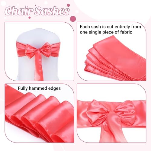 MDS® Pack of 75 Satin Chair Sashes for Wedding & Events – Coral - Image 5