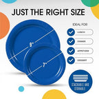 Party Solids Exquisite Dark Blue Paper Plates Disposable Heavy Duty 200 Pcs - 100-7" & 100-9" Dark Blue Disposable Plates For Party Heavy Duty 350 GSM For Birthday Supplies - Image 3