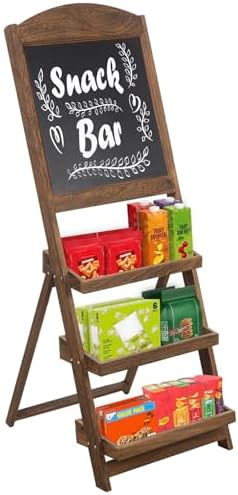 MyGift Rustic Brown Wood Chalkboard Easel with 3-Tier Display Shelves by MyGiftHome