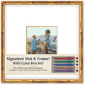 CountryArtHouse Signature Keepsake Frame - Square Mat Window - Gold Bamboo Genuine Hardwood 20x20 8x8 Photo - Metallic Gold Border Mat - Gel Pens Included for Guest Signing by CountryArtHouse