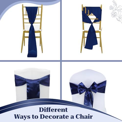 MDS® Pack of 75 Satin Chair Sashes for Wedding & Events – Navy Blue - Image 4