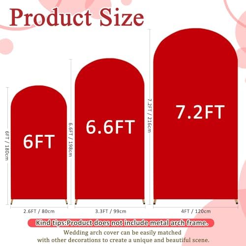 FOTSHARER Red Arch Cover Set of 3 Spandex Fitted Wedding Arch Cover 6FT 6.6FT 7.2FT Round Top Arch Cover Backdrop Fabric for Metal Arch Chiara Arch Backdrop Stand Cover for Baby Shower Birthday Decor - Image 3