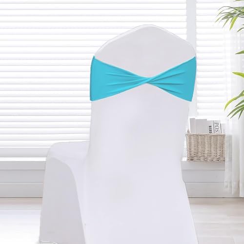 Lake Blue Chair Sashes Bows 60Pcs Spandex Chair Sashes Elastic Chair Cover Bands Ties Without Buckle for Wedding Birthday Party Ceremoney Events Decoration - Image 7