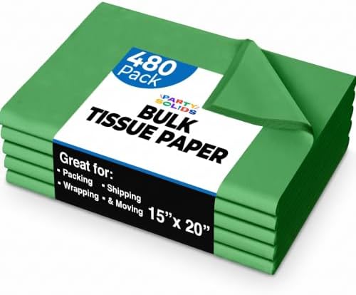 Party Solids Emerald Green Tissue Paper for Gift Bags 15" X 20" 480 Sheets by Crown+Display