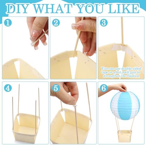 Rossesay 12 Sets Hot Air Balloon Decorations DIY Paper Lanterns Baby Shower Table Centerpieces Wooden Basket with Sticks for Gender Reveal, First Birthday Party, Wedding, Graduation(Blue) - Image 3