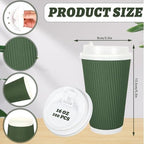 Whaline 100 Pcs Woodland Themed Disposable Coffee Cups with Lids 16 Oz Brown Green Paper Cup Corrugated Ripple Wall Insulated Hot Cup for Home Office Party Supplies - Image 2
