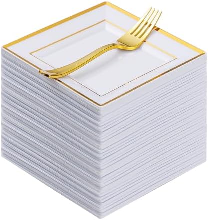 Goodluck 120Pcs 6.5" Square Gold Dessert Plates by GoodLuck