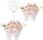 2 Pack Baby Carriage for Baby Shower Centerpiece Table with Wicker Stroller Bottle Bear Cards Rattan Artificial Rose Hydrangea Baby's Breath Floral Card Holder Decoration(Pink，16pcs) by Unknown
