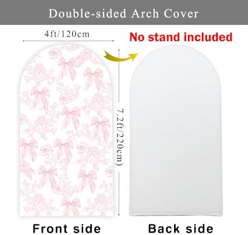Pink Bow Floral Arch Backdrop Cover 7.2ft Flower Coquette Girl Baby in Bloom Bridal Shower Party Pastel Toile Birthday Wedding Bride to Be Stretchy Fitted Arched Photo Booth Sign 4x7.2ft - Image 2