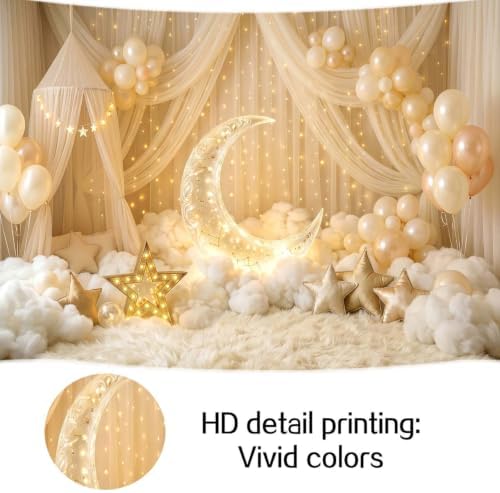 15X10ft Newborn Maternity Backdrop Moon Star Cloud Balloon Background - Image 6