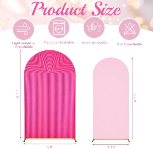 2 Set Wedding Arch Cover Rose Red Pink Ripple & Solid Backdrop Cover - Image 2