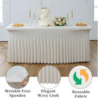 2 Pack Beige Spandex Table Clothes for 8 Foot Rectangle Tables, Wrinkle Free Fitted Table Cover 8ft Stretch Tablecloths Desk Skirt for Parties Weddings Birthday Banquet Baby Shower - Image 4