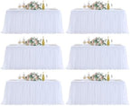 familus White Table Cloths 6 Foot Rectangle 6 Panels Stretch Ruffle Tulle Tablecloth Spandex Fitted Table Cover for 6 Foot Tulle Table Skirts for Party Wedding Table Cloths, Banquets by familus