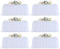 familus White Table Cloths 8 Foot Rectangle 6 Pack Stretch Ruffle Tulle Tablecloth Spandex Fitted Table Cover for 8 Foot Tulle Table Skirts for Party Wedding Table Cloths, Banquets by familus
