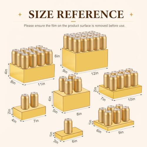 Leinuosen 7 Pcs Large Acrylic Buffet Risers, 6-12" Rectangle, Gold - Image 2