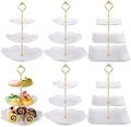 Sawysine 6 Pack 3 Tiered Serving Tray White Plastic Dessert Tower, Gold by Sawysine