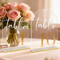 Arch Acrylic Wedding Table Numbers with Gold Font & Stands - 5''x7'' Clear Acrylic Table Number Signs for Wedding Reception, Anniversary, Event & Party Decor (Set 1-10) by Unknown