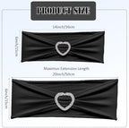 Black Chair Sashes 60 Pack Spandex Black Sashes for Chairs Universal Chair Sashes Bands with Heart Buckle Slider for Wedding Banquet Party Decorations - Image 2