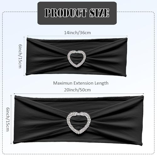 Black Chair Sashes 60 Pack Spandex Black Sashes for Chairs Universal Chair Sashes Bands with Heart Buckle Slider for Wedding Banquet Party Decorations - Image 2