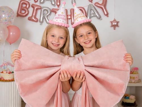 VZQI Extra Large Pink Velvet Bow with Decorative Ribbon - Image 5