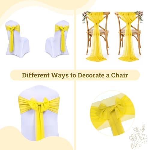 MDS Pack of 200 Chiffon Chair Sashes for Wedding & Event Décor - Yellow - Image 4