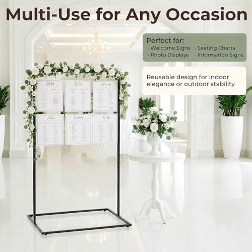 Wedding Welcome Sign Stand, 50" Standard Height - Black Metal Sign Holder with 6 Leather Straps, Easel Stand for Seating Charts & Event Décor - Image 5