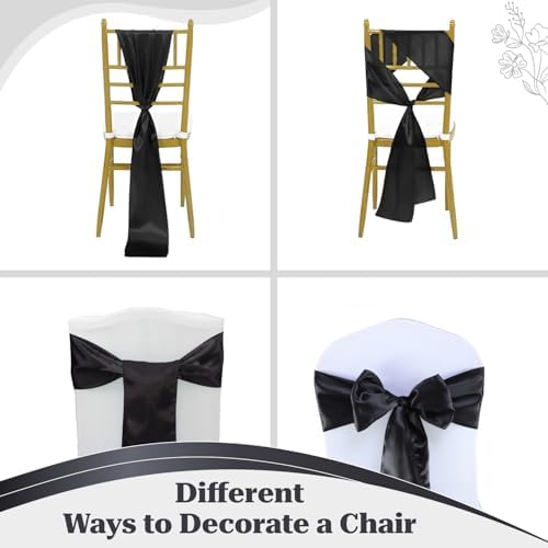 MDS® Pack of 125 Satin Chair Sashes for Wedding & Events – Black - Image 4