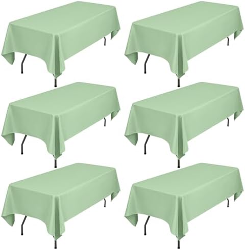 Showgeous 60x102 Inch Sage Green Rectangle Tablecloth 6 Pack Fit 6FT Table by Showgeous