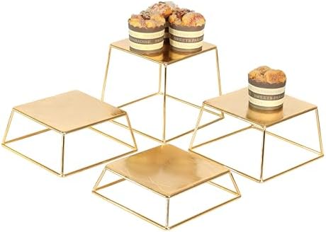 Dessert Table Risers Display Stands Food display Gold Metal Square Retail Pizza,Cupcake,Candy Stands Food Platter Tray,6x6 INCH,Set of 4 by YFEEN