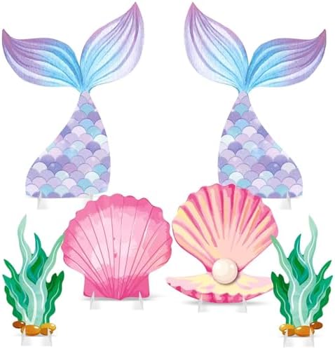 6 Pcs Mermaid Backdrop Under The Sea Birthday Party Decorations Large Mermaid Tail Seaweed Seashell Cardboard Cutouts Ocean Theme Booth Photo Props for Baby Shower Indoor Outdoor Decor by WelcometoLawnIdyll