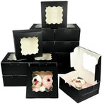 Bakepacker Black Cookie Boxes With Window 6x6x3 inches 100pcs by Bakepacker