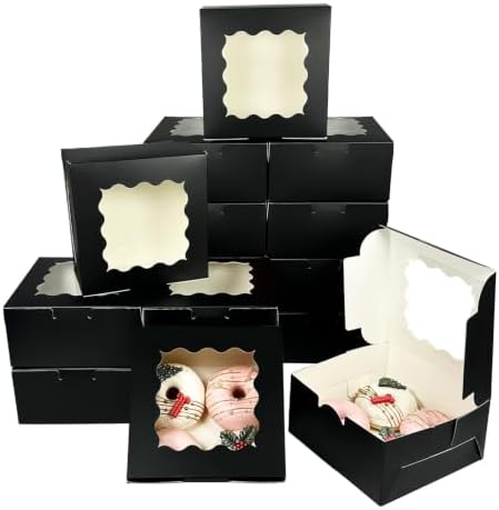 Bakepacker Black Cookie Boxes With Window 6x6x3 inches 100pcs by Bakepacker