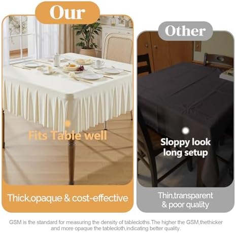 Wish Care Ivory Spandex Tablecloths for 60x60 Inch Square Tables, Stretch Fitted Table Clothes with Pleated Ruffle Skirt for 60” Table, Wrinkle Free and Elastic, for Party Kitchen Home Dining - Image 3